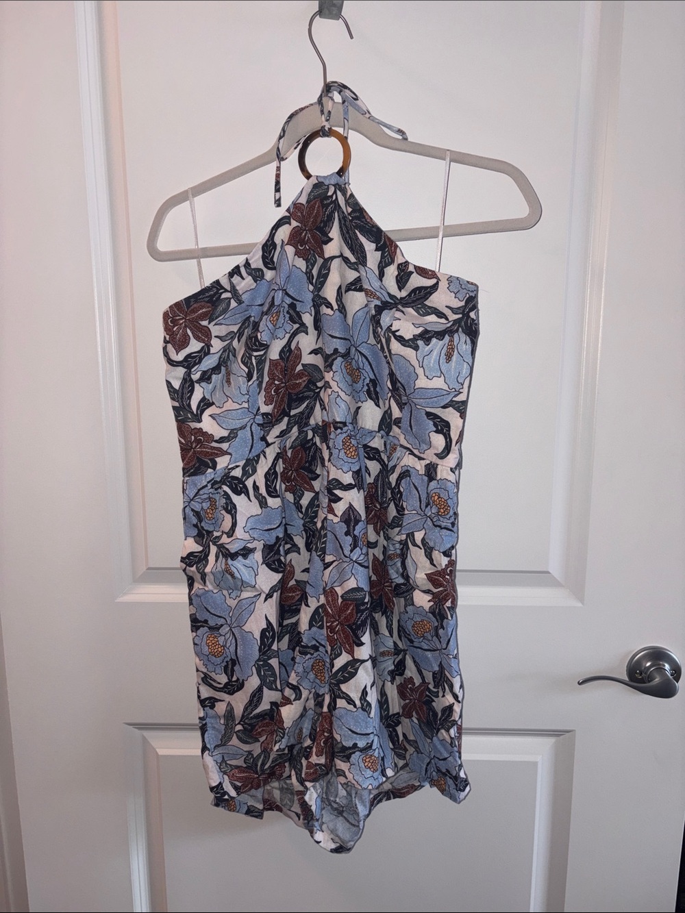 Old Navy Floral Halter Romper in Light Blue and Brown